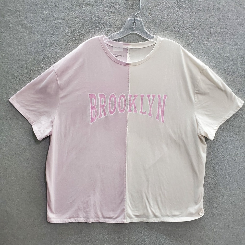 Grayson Threads Women Top 2X Pink Colorblock T-Shirt Brooklyn Graphic Tee